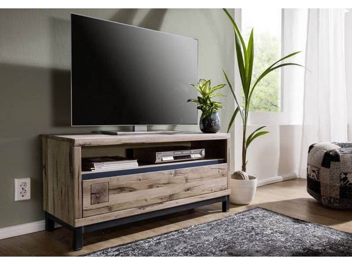 TV-Board Wildeiche 120x40x56 bianco geölt VILLANDERS #212