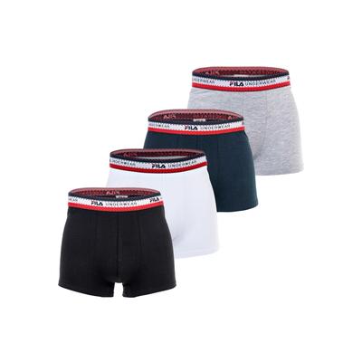 Boxershorts FILA "Boxershort 4er Pack", Herren, Gr. M, bunt (schwarz, weiß, grau, blau), Obermaterial: 95% Baumwolle CO. 5% Elasthan EL., Unterhosen