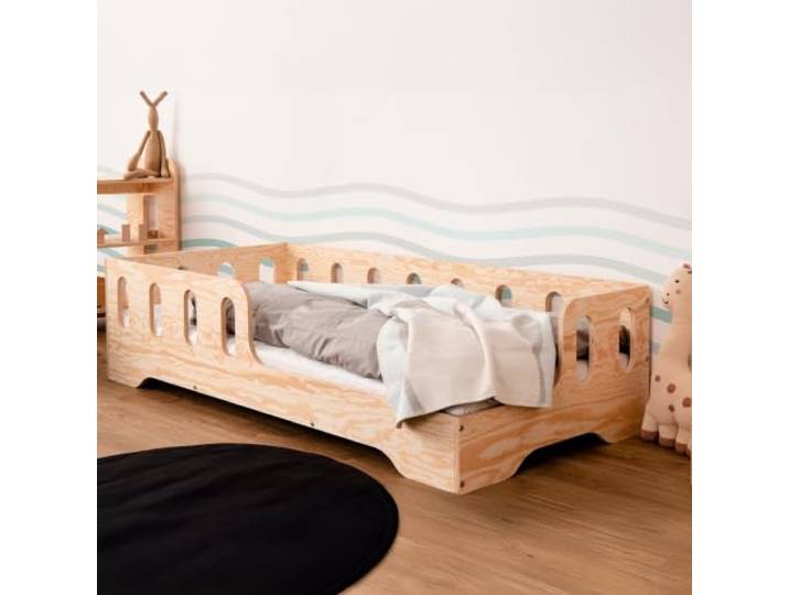 smartwood Bodenbett 80x160 cm mit Rausfallschutz, Holz, TILA 1P Montessori Kinderbett, Lattenrost belastbar bis 230 kg, FSC-Zertifikat, abgerundete Kanten, Einfache Montage, ab 3 Jahren