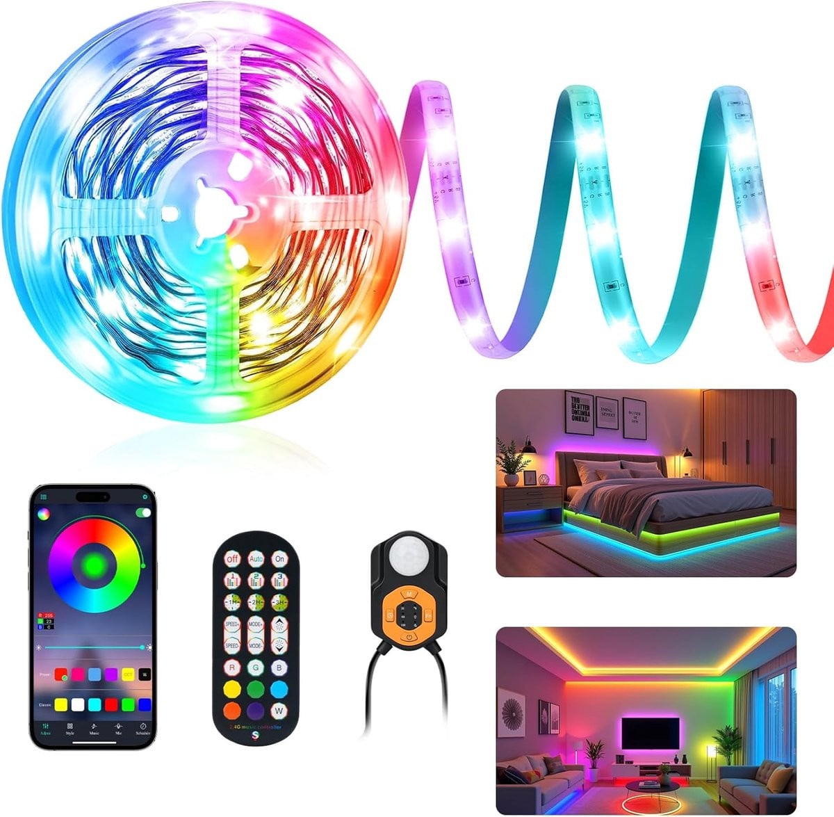 RGB Ledstrip met sensor en muziek synchronisatie - 6 meter - Decoratieve sfeerverlichting