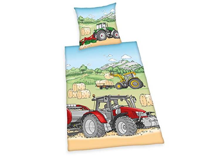 Herding Young Collection Bettwäsche-Set\, Traktor-Wendemotiv\, Baumwolle\, Mehrfarbig\, Deutsche Größe