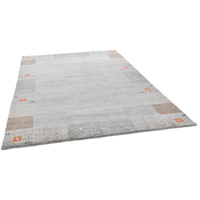 Wollteppich THEKO "Denver 1999, handgeknüpft", grau, B:90cm H:16mm L:160cm, Schurwolle, Teppiche, reine Wolle, Gabbeh Design, mit Bordüre, auch in rund, Wohnzimmer