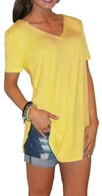 Uplifted Finds Loose Fit V Neck Short Sleeve Summer Blouse For Women xl yellow