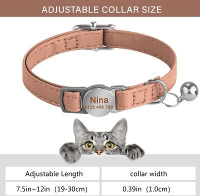 Uplift Essentials Personalized Leather Breakaway Cat Collar With Laser Engraved Safety Nameplate pink