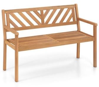 Costway 2-Person Patio Acacia Wood Garden Chair with Armrests and Backrest for Porch