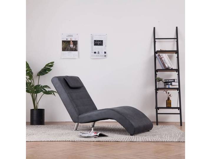 Chaise longue - - Similicuir daim - Gris - Ergonomique - Rembourrage épais
