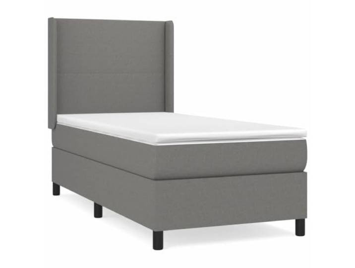PUGYNBK Boxspringbett, Dunkelgrau, 90 x 190 cm Verstellbares Kopfteil, Taschenfedern, mittlere Festigkeit, atmungsaktives Gewebe