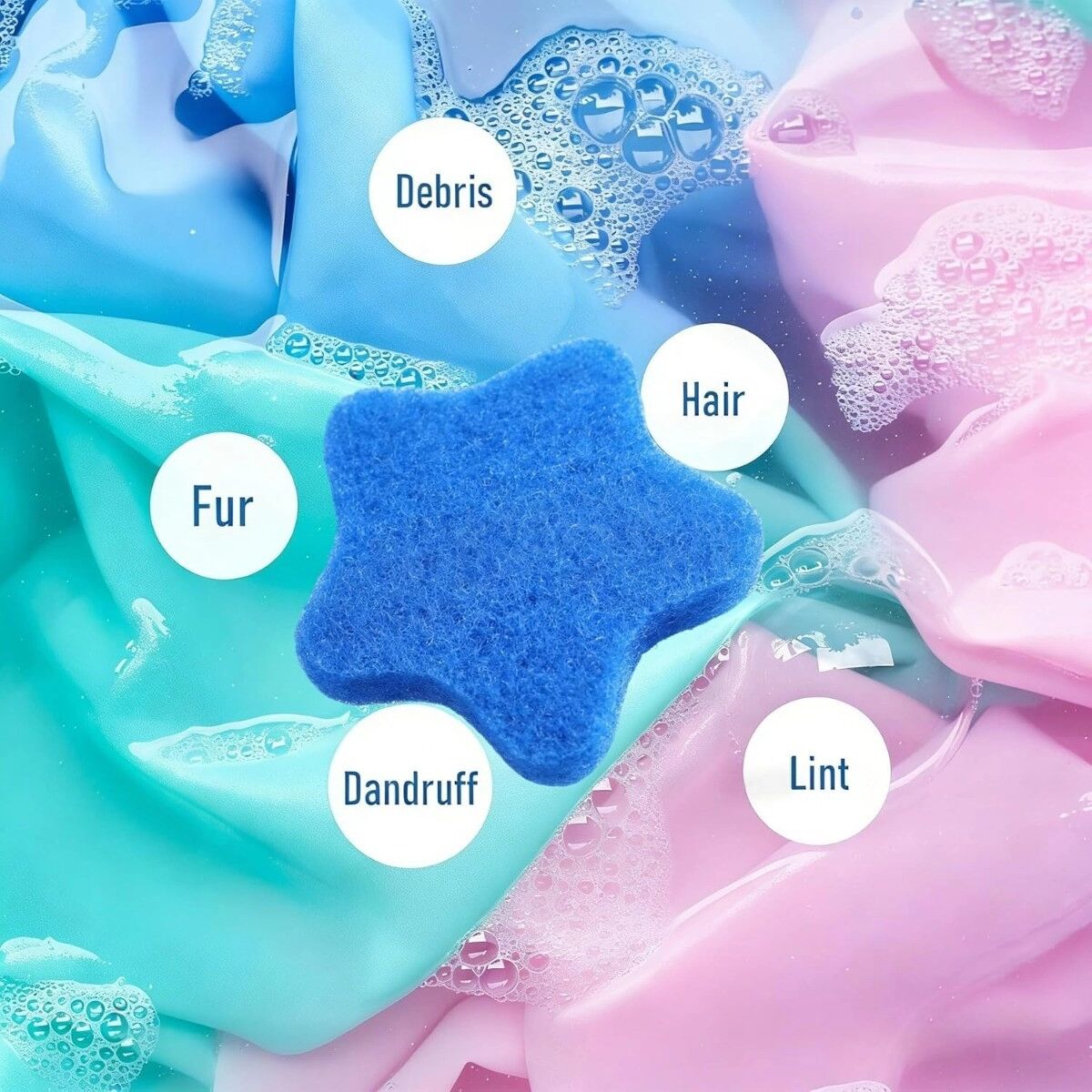 INF Waschmaschinen- und Trockner-Tierhaarentferner – Kleiner Seestern-Schaumstoff-Fusselfänger 6er-Set, Blau/Navyblau