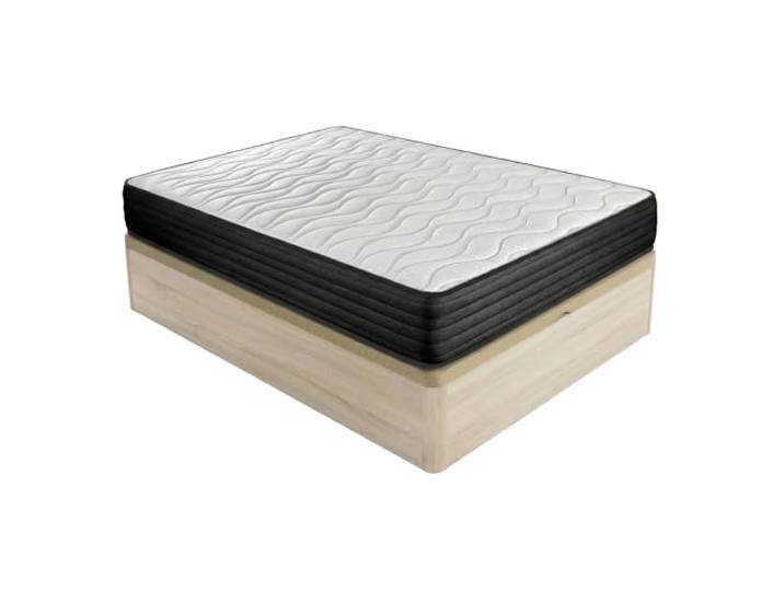 DUÉRMETE ONLINE Viskoelastische Matratze Pocket Visco + Kissen + aufklappbares Bettkasten, großes Fassungsvermögen, Holz, Kambria, 90 x 190 cm