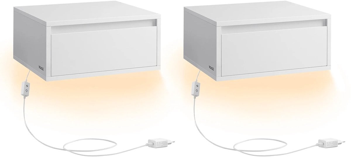 uJOY Nachtkastje Set van 2 - Zwevend ontwerp met 3-kleuren LED-verlichting - Minimalistisch design