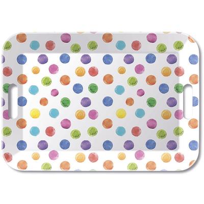 Ambiente Tablett mit bunten Punkten Muster Melamin 47x33cm - Serviertablett Frühstückstablett Tischdeko Frühling Sommer Party Dekotablett Weiß Bunt