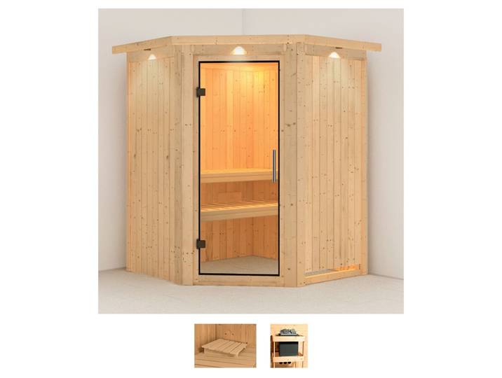 Sauna KARIBU Nanna , beige (naturbelassen), ohne Ofen, (ohne Ofen), Saunen, Sauna, ohne Ofen