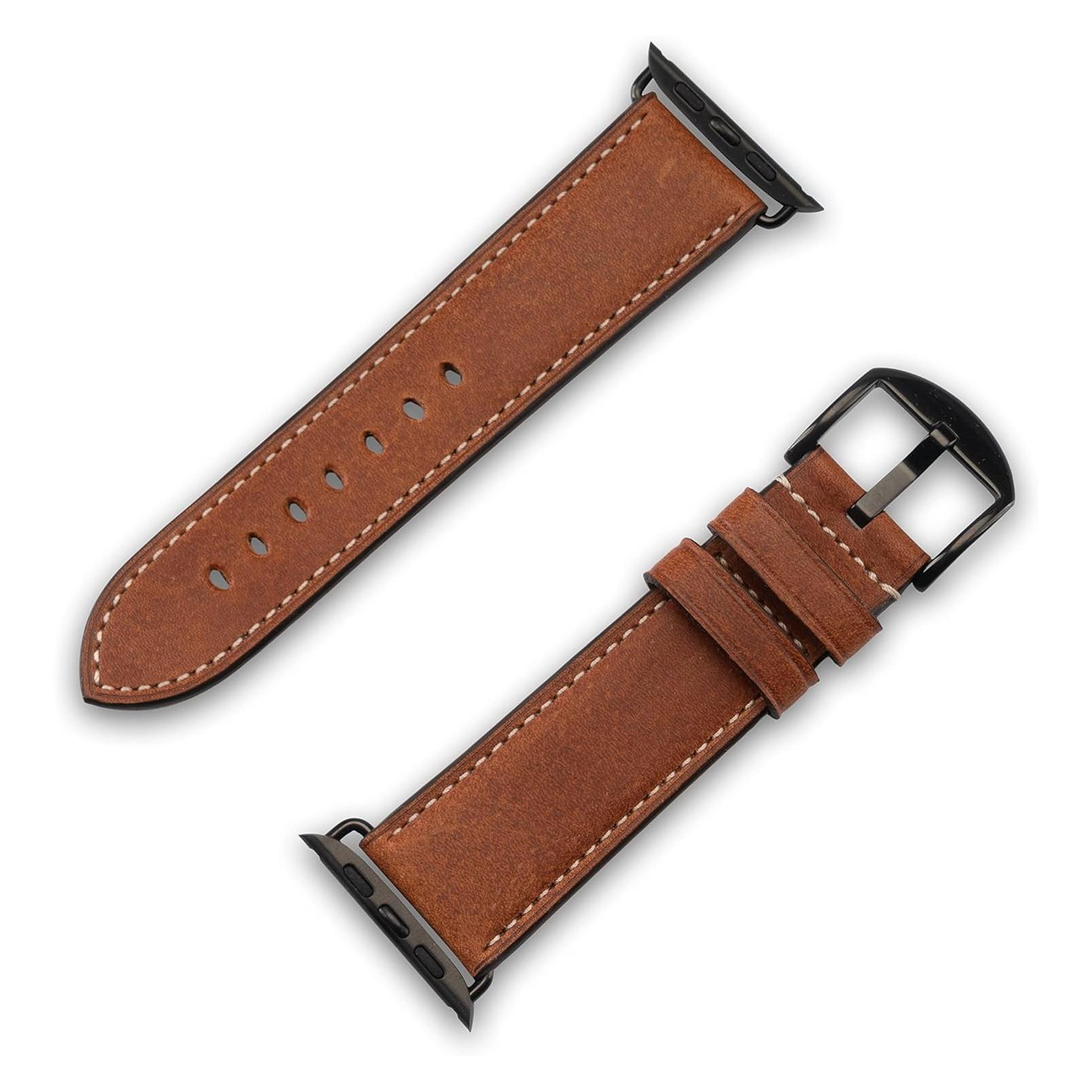 JT Berlin Watchband Charlie | Apple Watch Ultra/42/44/45mm | braun - Edelstahl schwarz | M | 10839 (Edelstahl, Leder) (10839)