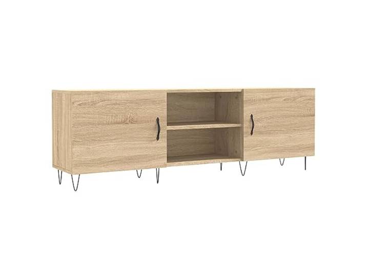 KGFHERENB TV-Schrank Lowboard 150x30x50 cm Sonoma-Eiche Fernsehtisch Praktisches Möbel fürs Wohnzimmer: 4 Fächer mit Schranktür und robuste Eisenbeine für ordentliche Medienaufbewahrung.