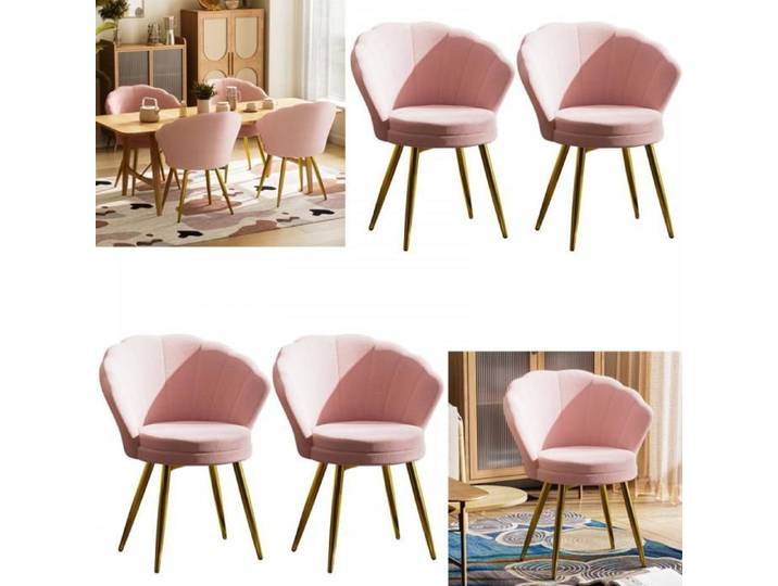 JEOBEST 4pcs Fauteuils Coquillage Scandinave Chaises de Salon Salle à Manger Chaises de Coiffeuse Ergonomique en Tissu Rose