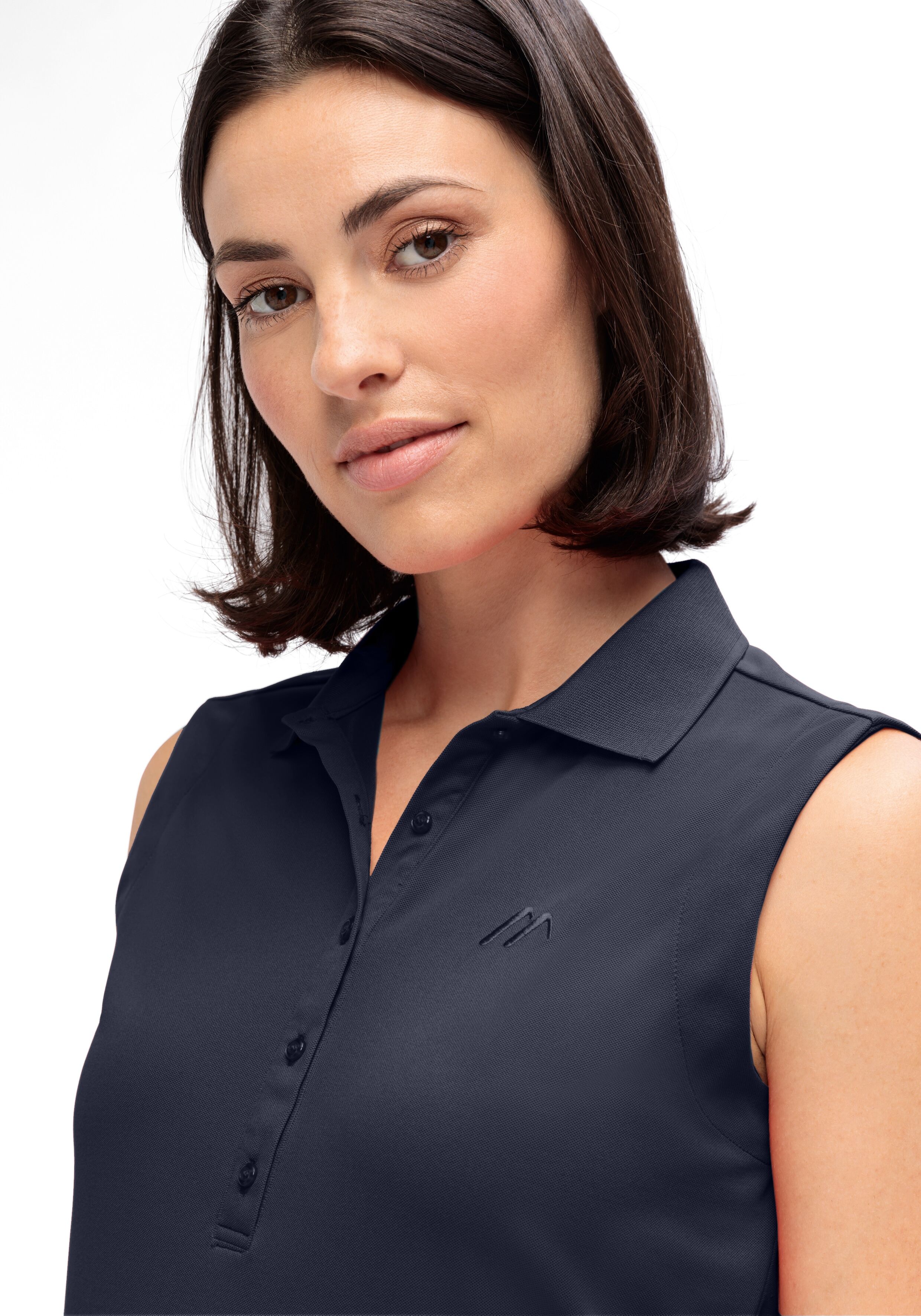 Poloshirt MAIER SPORTS "Ulrike sleeveless", Damen, Gr. 36, blau (dunkelblau), 100% Polyester, Shirts Poloshirt, Damen Polo, leichtes Shirt, ärmelloses Funktionsshirt, Regular Fit dunkelblau 36