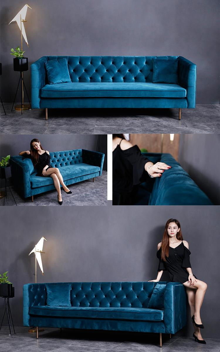 Designer Chesterfield Sofa Blauw Textiel