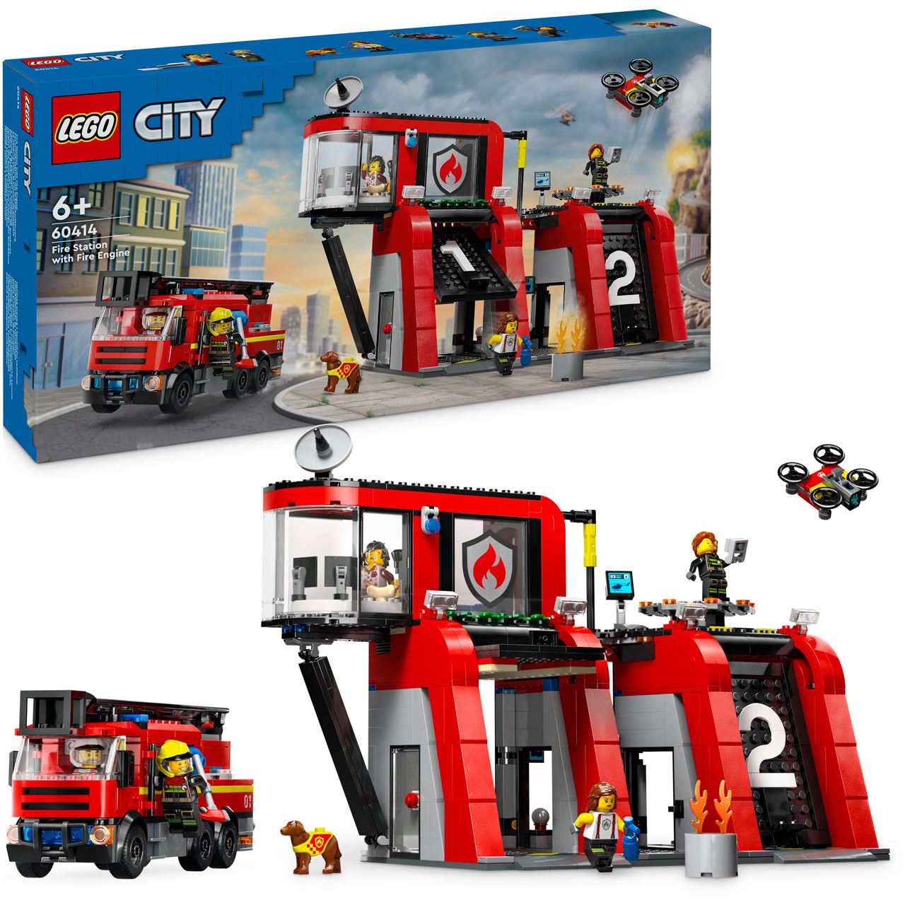 LEGO City 60414 Feuerwehrstation mit Drehleiterfahrzeug, Feuerwehr-Spielzeug