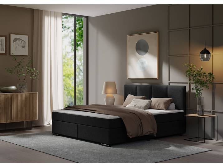 Boxspring-/Familienbett Rheem Typ B 200 x 200cm Webstoff Mavie Schwarz