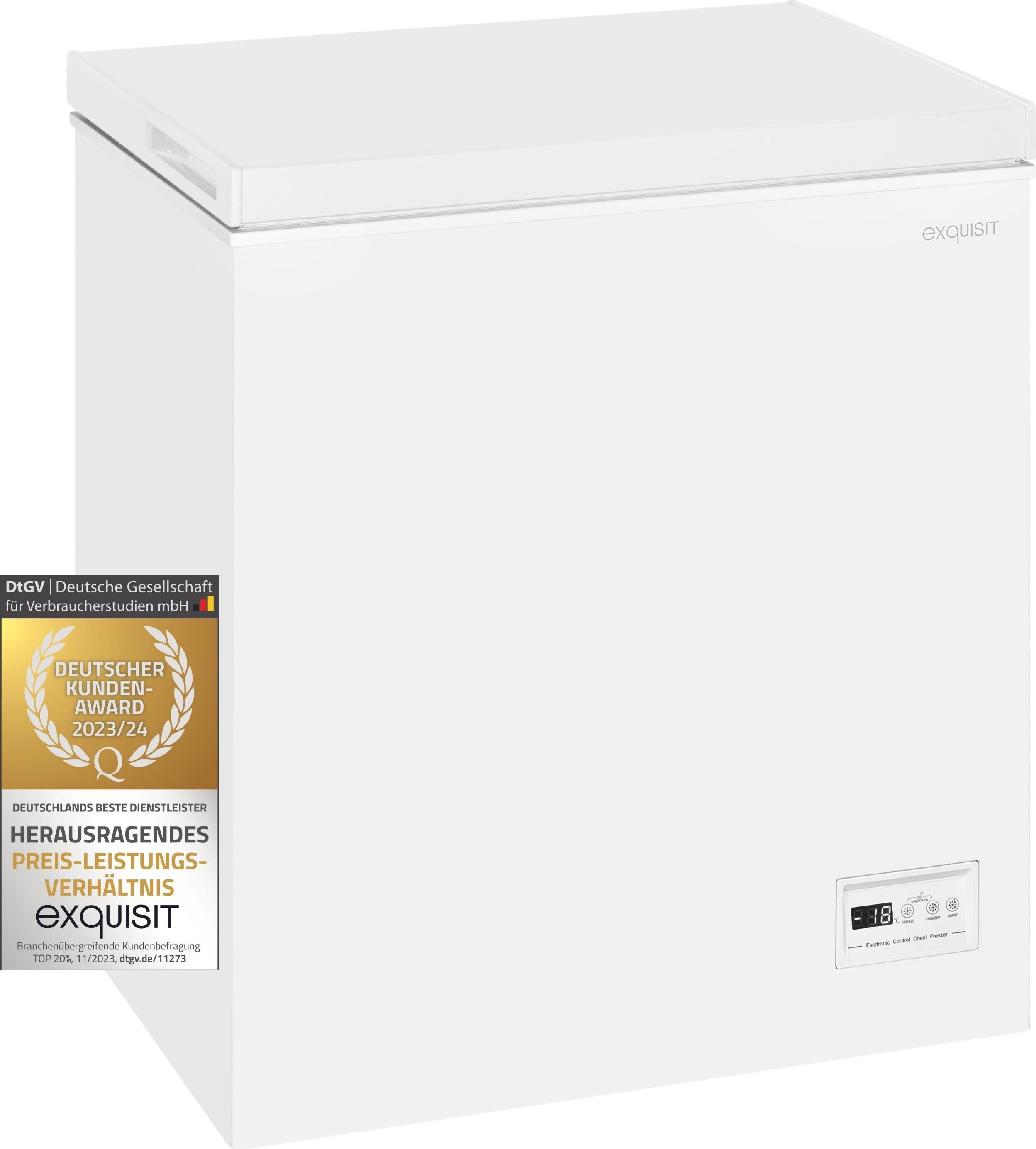 Exquisit Gefriertruhe GT150-E-041E weiss | Nutzinhalt: 142 L | 4*-Gefrieren | Schnell-Gefrierfunktion | Standgerät