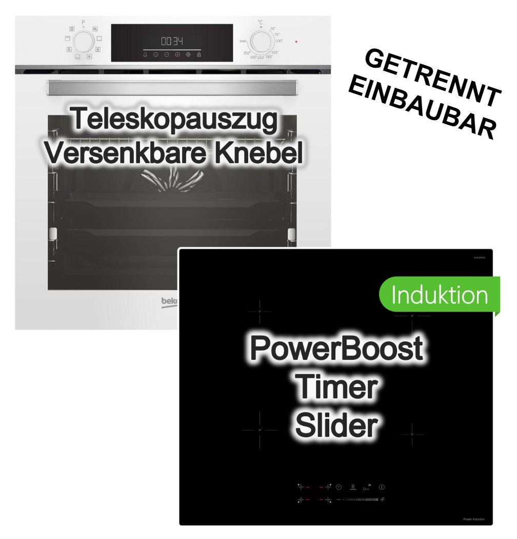 HERDSET Beko Backofen Heißluft SteamShine Teleskopauszug weiß + keenberk Induktionskochfeld Booster TouchSlider