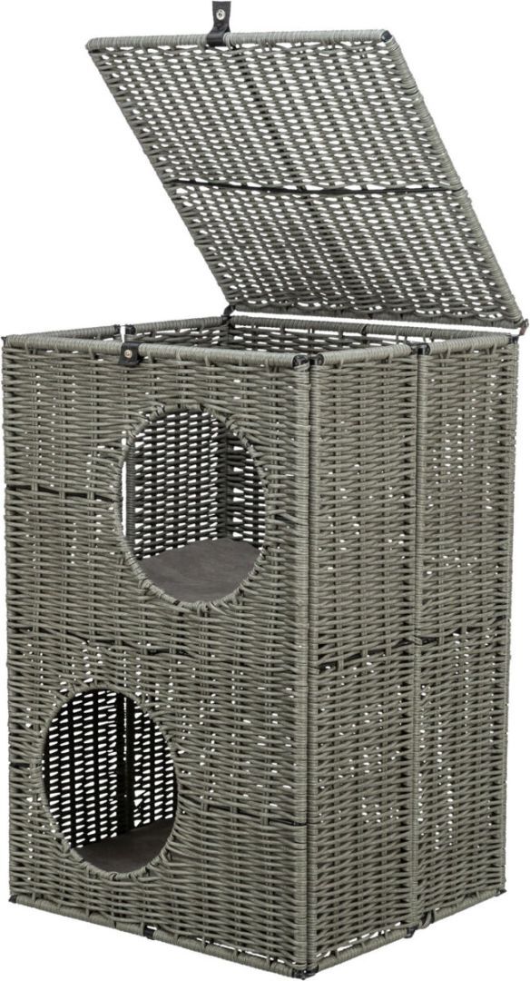 TRIXIE Outdoor Katzenhöhle Amalia aus Polyrattan, eckig, grau