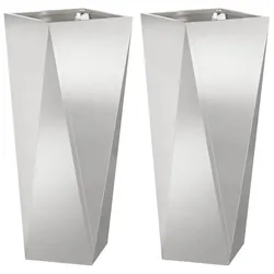 Helloshop26 - 2er-Set moderne Pflanzkübel für den Außenbereich 30 x 30 x 75 cm Edelstahl silber