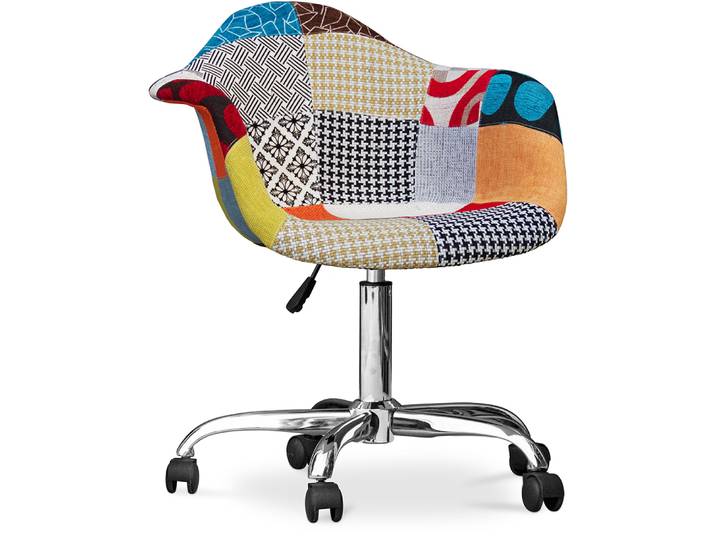Privatefloor - Chaise De Bureau Avec Accoudoirs - Chaise De Bureau À Roulettes - Tapissée En Patchwork - Patty Multicolore