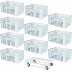 BRB 10 Euroboxen, 600x400x320 mm, lebensmittelecht, weiß + Transportroller