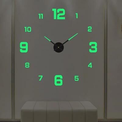 Inspired Finds 3D Luminous Frameless Wall Clock DIY Kit Modern Silent Glow Wall Decor luminous Green Night Glow 3d 130cm = 51.18in