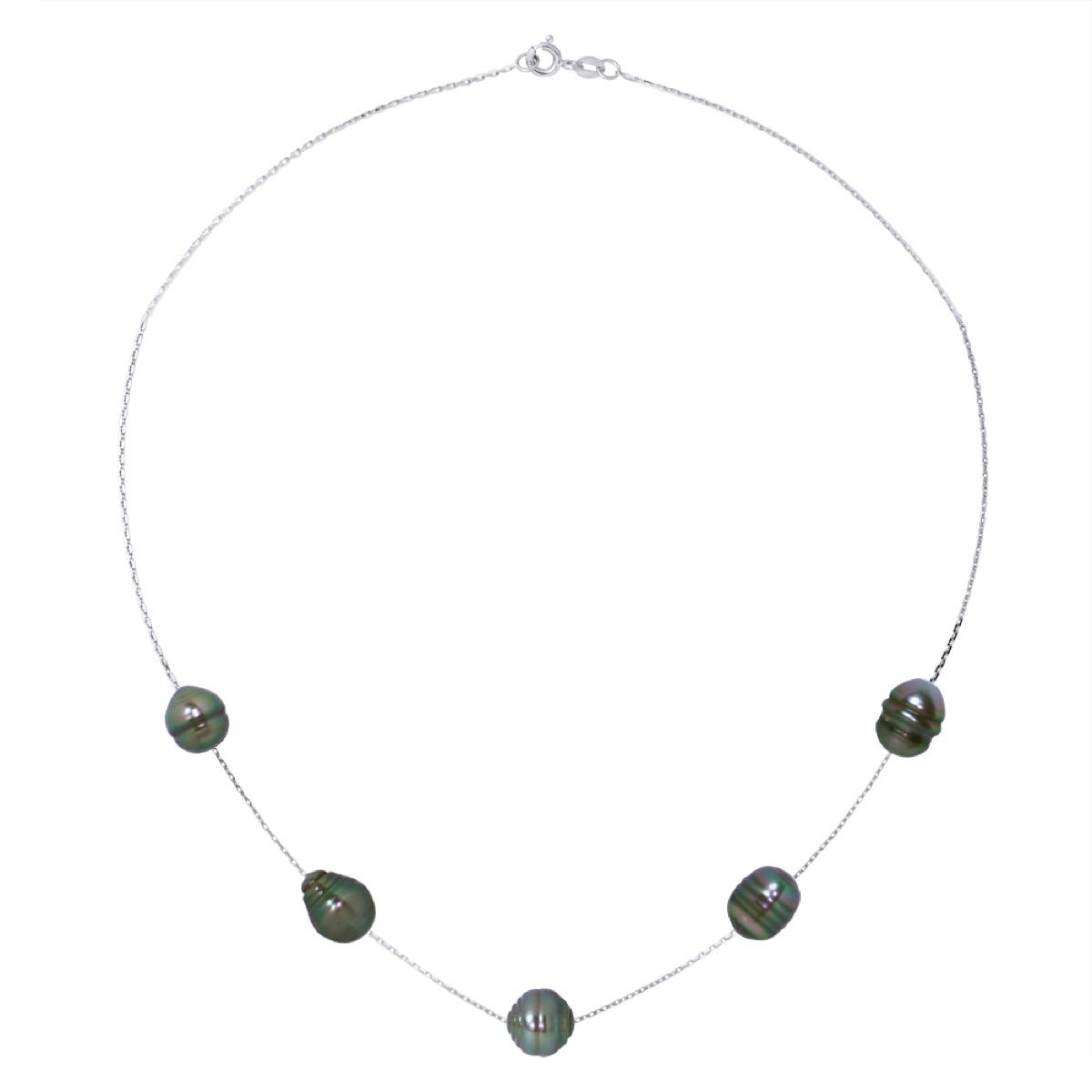 Halskette mit 5 echten Tahiti-Zuchtperlen, eingekreist, 7-8 mm