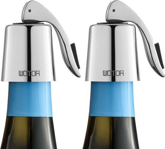 Unyqoos 2-delige set roestvrijstalen wijnflesstopers met siliconen afdichting, zilver