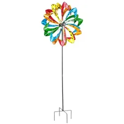 Lex Metall Doppel Windrad 210x62cm Windspiel Gartendeko Balkon Terrasse multicolor
