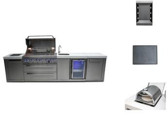 Mont Alpi MAi805-BEV-COMBO Stainless Steel Modular Outdoor Kitchen Island BBQ Grill + Charcoal Tray, Griddle Plate & Pizza Oven