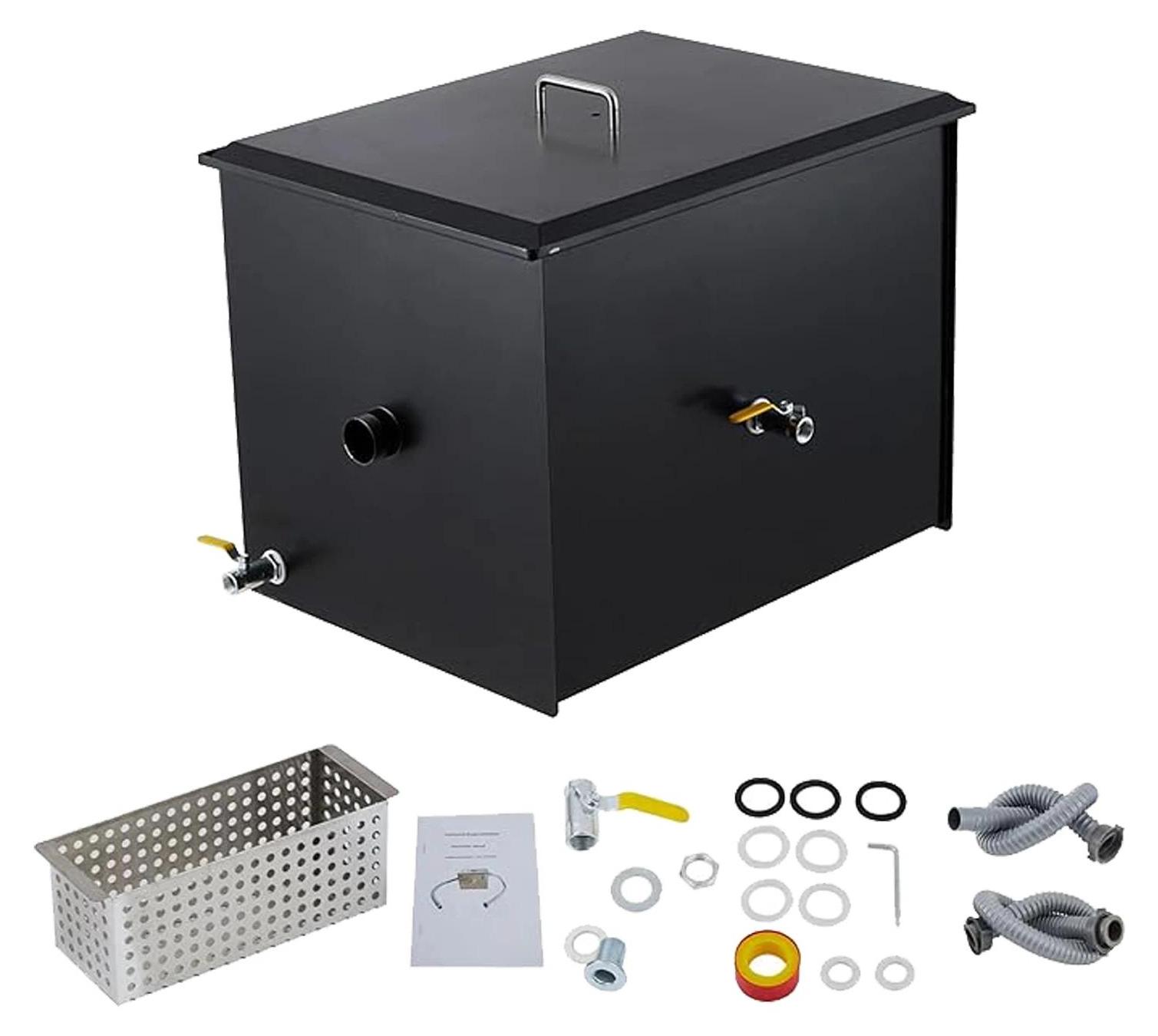 Fettabscheider Küche - Untertisch Modell - 20 lb (9 kg) Volumen - Abwasser Ölabscheider - Für Restaurantkantine - Schwarz