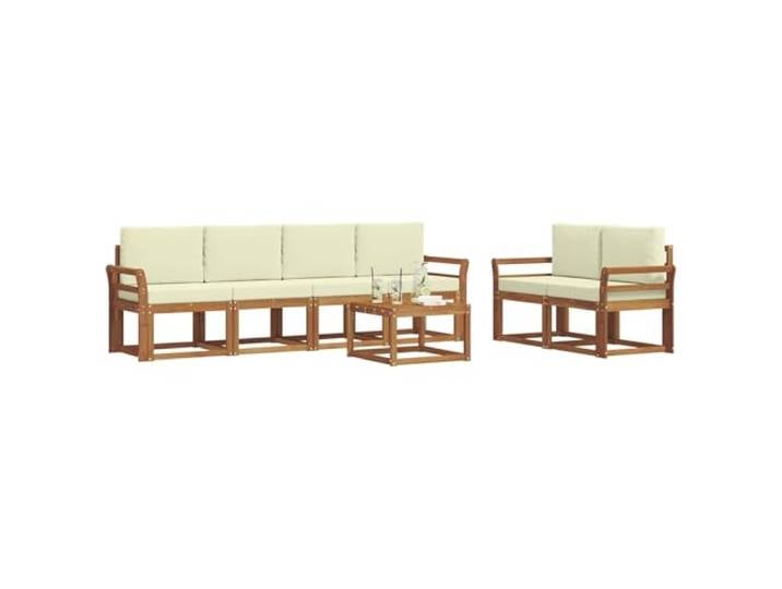 KTHLBRH Sofa-Set für Außenbereiche, aus Akazienholz, 7-teilig, Natur Lattenrost, abnehmbare Kissen, modulares Design, für Garten und Terrasse