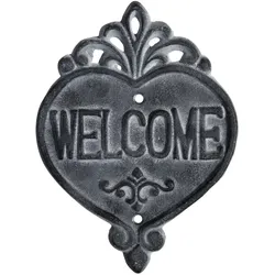 Chic Antique Welcome Schild aus Eisen, H18 x L13 cm, antique grau