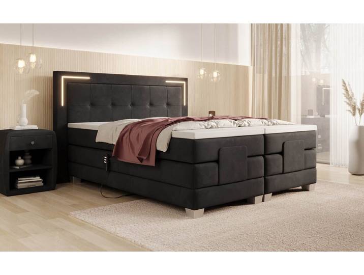 Boxspringbett Noctis Samt elektrisch verstellbar mit LED - 140x200 - Anthrazit - H3 (70-100kg) - Luxusbetten24