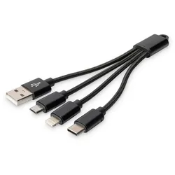 DIGITUS USB Kabel USB A- Lightning+micro B+Type-C M/M/M/M 15cm