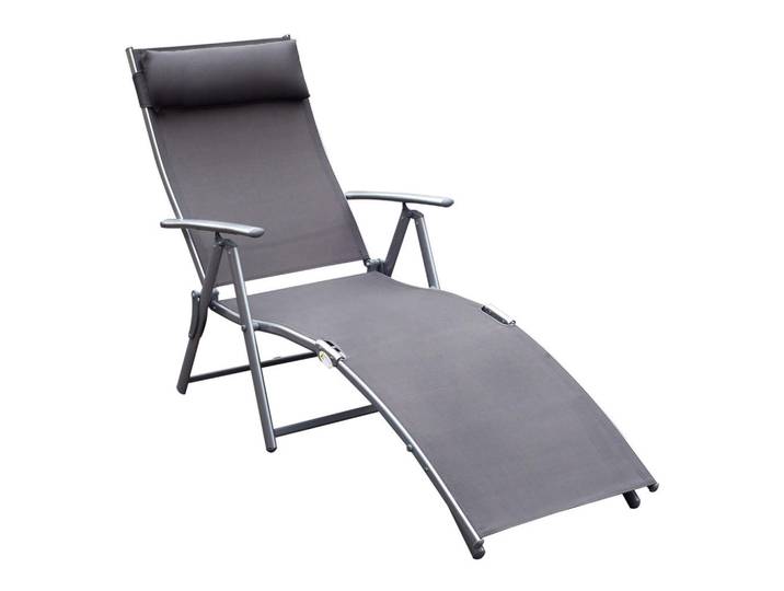 Outsunny Sonnenliege, klappbar, mit Kissen, 137 x 63,5 x 100,5 cm, Metall, Stoff, Grau, Kunststoff, 63.5x100.5x137 cm, Gartenmöbel, Gartenliegen
