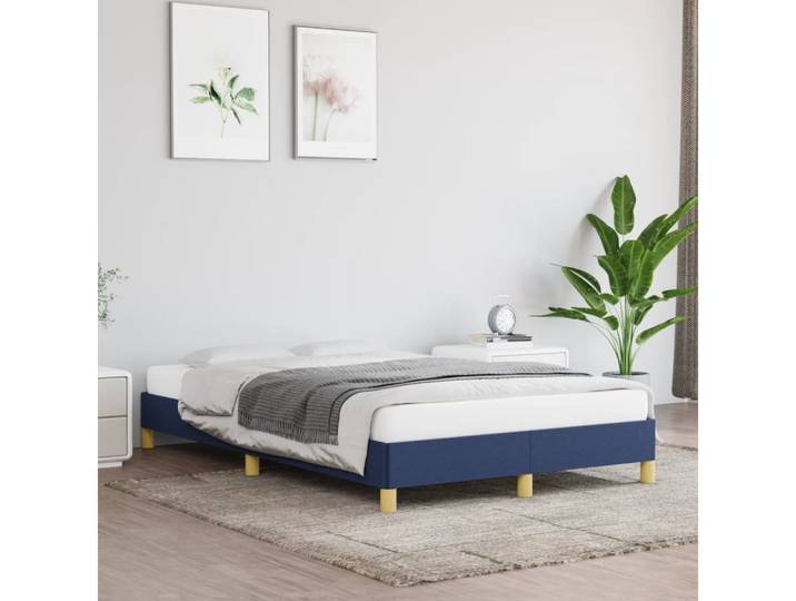furnicato Bettgestell Blaues Stoffbett mit Massivholz und Sperrholz, 193x123x25 cm (1-tlg)