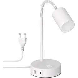 ledscom.de Tischleuchte WAIKA, weiß, USB-A, USB-C, inkl. GU10 LED Lampe (3-Stufen-Dimmer, weiß, 6,1W, 609lm)