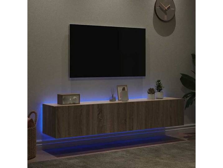 {January Sale}Lot de 2 Armoire TV à éclairage LED Buffet Salon Meubles TV muraux Moderne chêne sonoma 80x35x31cm 8_7791173