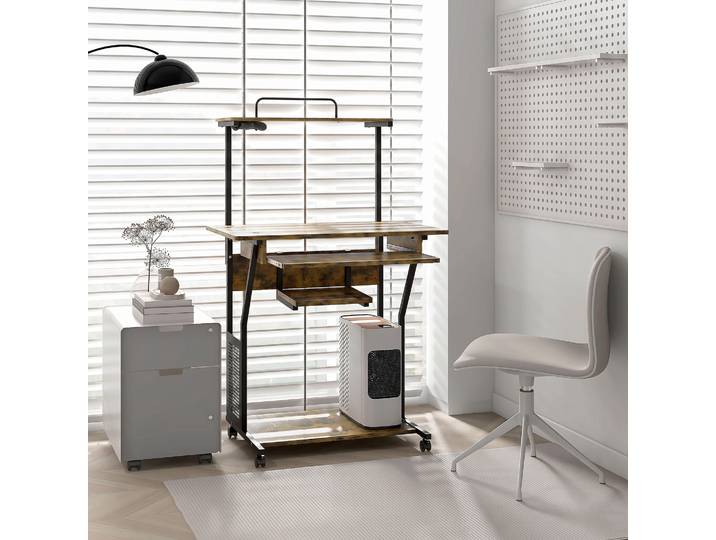 HOMCOM Bureau Roulant 80x50x130cm Étagères Rangement Marron
