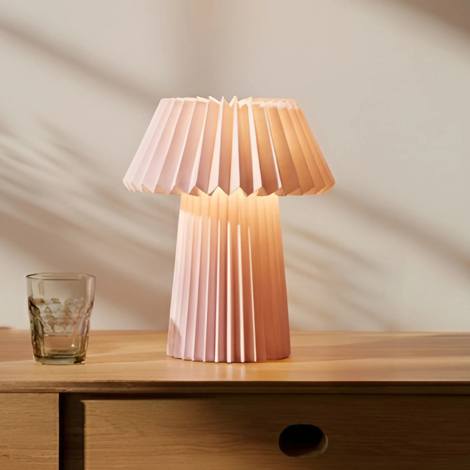 Lindby Magali Taffellamp Lichtroze met Lampenkap van Papier en Karton