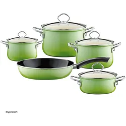 Riess Emailset 5-teilig, Pfannenset + Topfset, Grün, Schwarz