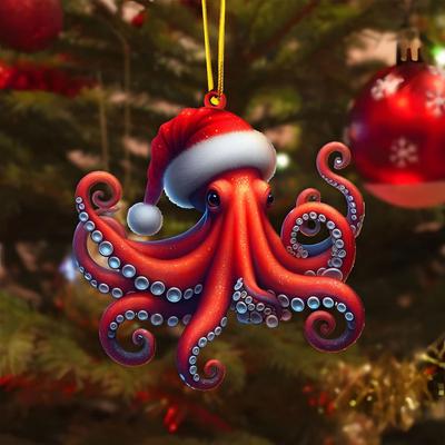 PRiME Tree Hanging Ornaments Cartoon, Christmas Tree Pendant Flat Acrylic, New Year Christmas Gifts, Holiday Home Decor octopus