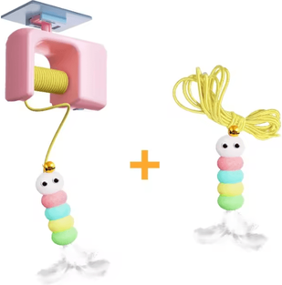 Inspire Curations DoorJumper Interactive Hanging Cat Toy With Smart Feather & Scratch Rope pink Set