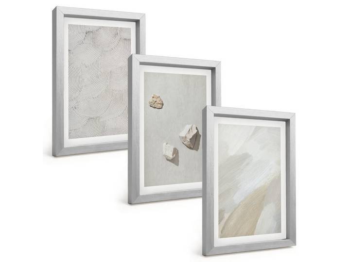 Tulup Bilder SET 3er Set - 20x30 cm Silberner Rahmen - Sandsteine moderne Farbe, Silberfarben, Kunststoff, Rechteckig, 20x30 cm, gerahmt, Bilder & Rahmen, Bilder