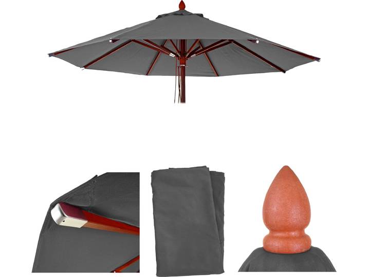 Ersatz-Bezug für Gastronomie Holz-Sonnenschirm HWC-C57, Sonnenschirmbezug, rund Ø3m Polyester anthrazit